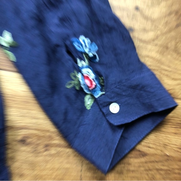 Fig & Flower Navy Blue Embroidered Floral Sheer Blouse - Picture 7 of 8